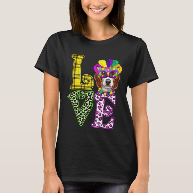 Funny Liebe Mardi Gras Beagle Dog Vater Mama T-Shirt (Vorderseite)