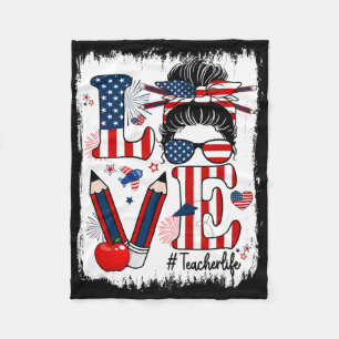 Funny Liebe Messing Bun Teacher Life US Flagge 4. Fleecedecke