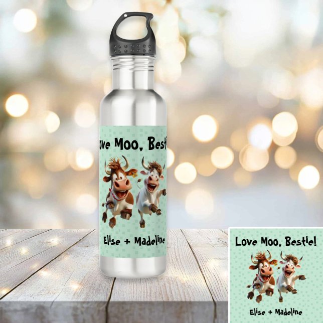 Funny "Liebe Moo Bestie" Personalisiert Edelstahlflasche (Funny Love Moo, Bestie Personalized Best Friends Stainless Steel Water Bottle)