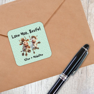 Funny "Liebe Moo Bestie" Personalisiert Quadratischer Aufkleber