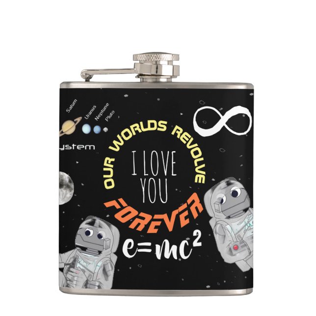 Funny Liebe Outer Space Match Science Geek Astrona Flachmann (Vorderseite)