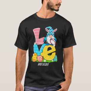 Funny Liebe Rugby Osterfest Gnome Egg Jagdkorb T-Shirt