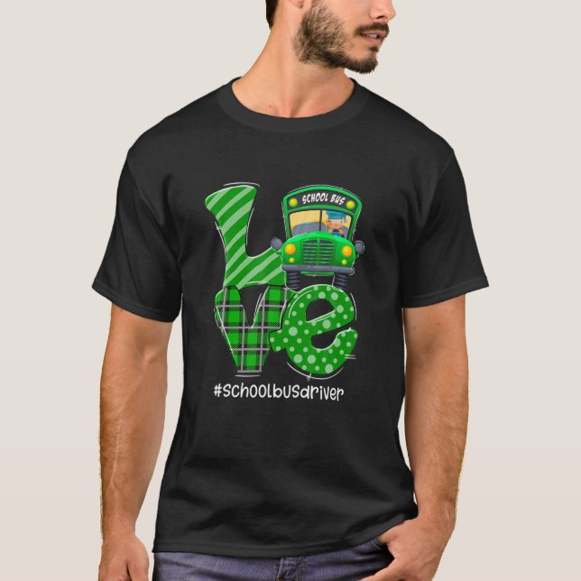 Funny Liebe School Busfahrer Happy St Patrick's Da T-Shirt (Vorderseite)