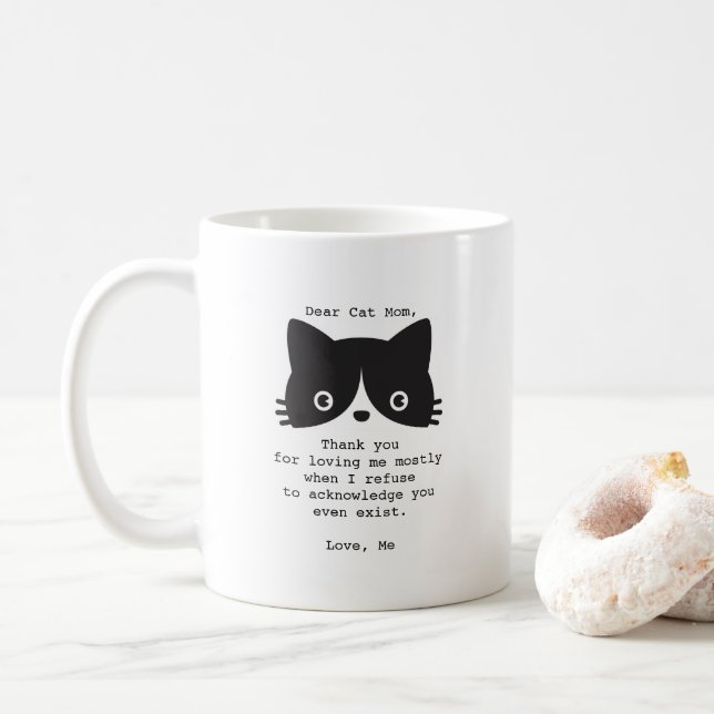 Funny Liebling Cat Mama Schwarz-weiß personalisier Kaffeetasse (Mit Donut)