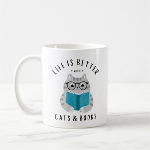 Funny Life is Better with Cats and Books Kaffeetasse