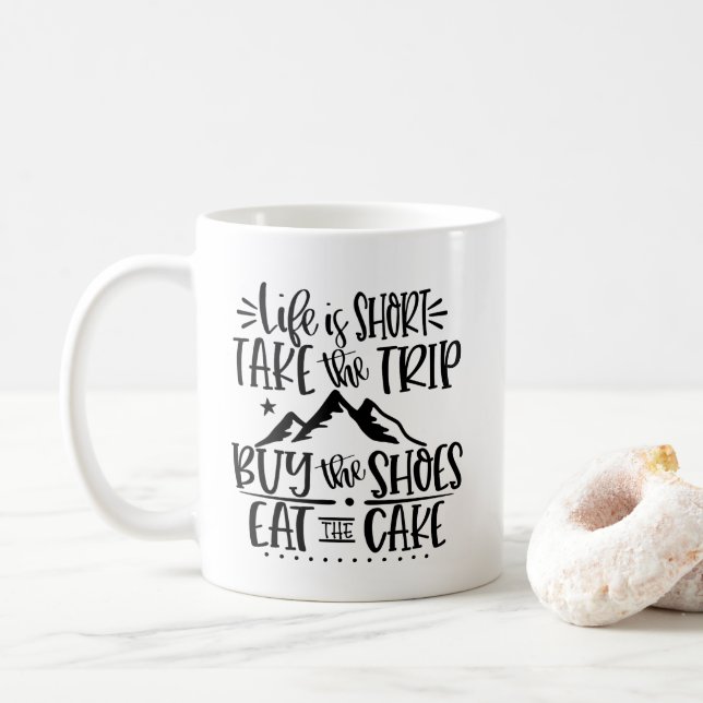 Funny LIfe ist Kurz Inspiration Text Kaffeetasse (Mit Donut)