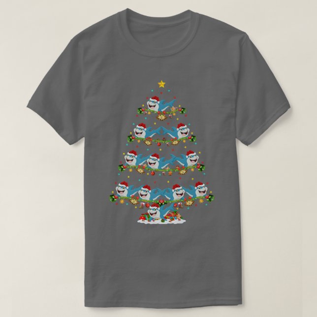 Funny Lights Xmas Santa Great White Shark Christma T-Shirt (Design vorne)