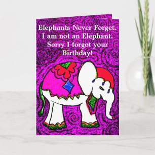 Funny Lila Elephant Belated Birthday Card Karte
