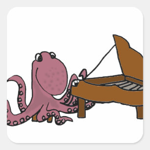 Funny Lila Octopus Piano Quadratischer Aufkleber