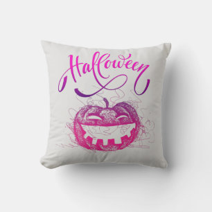Funny Lila Pumpkin Face Halloween Typografie Kissen