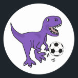 Funny Lila T-rex Dinosaur Fußball spielen Runder Aufkleber<br><div class="desc">Niedliche humorvolle lila T-Rex Dinosaurier,  die Fußball oder Fußball Original Art Design ist das beste für Menschen,  die Liebe Dinosaurier,  Fußball und Fußball.</div>