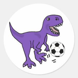 Funny Lila T-rex Dinosaur Fußball spielen Runder Aufkleber