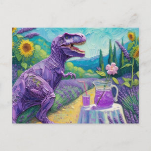 Funny lila T-Rex mit lavender Limonade Fantasie Postkarte