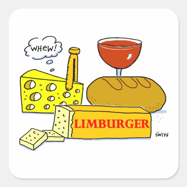 Funny Limburger Feinschmecker Cartoon Quadratischer Aufkleber (Vorderseite)