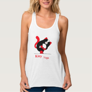 Funny line art Red and black kitty yoga Tank Top
