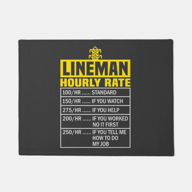 Funny Lineman Stundenrate Black Door Mat Fußmatte (Vorderseite)