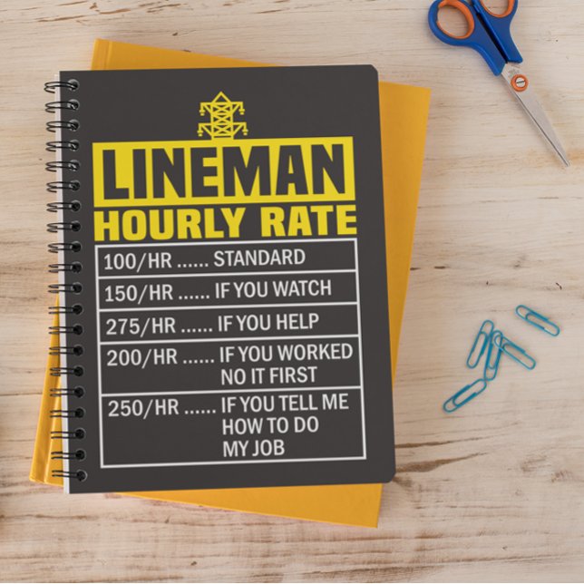Funny Lineman Stundenrate Black Spiral Notebook Notizblock (Funny Lineman Hourly Rate Black Spiral Notebook)