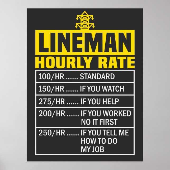 Funny Lineman Stundensatz Poster (Vorne)