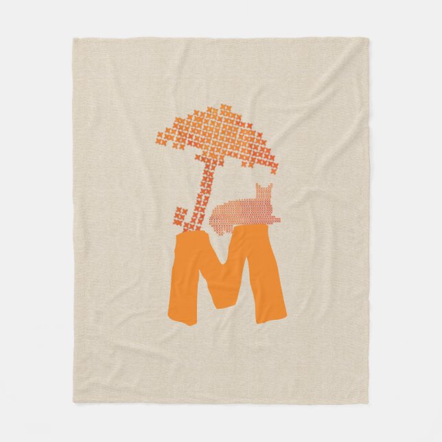 Funny Linen Look Red Cat Regenschirm Monogram Blan Fleecedecke (Vorderseite)