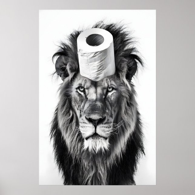 Funny Lion Bathroom Art Print, Toilet Paper Roll Poster (Vorne)