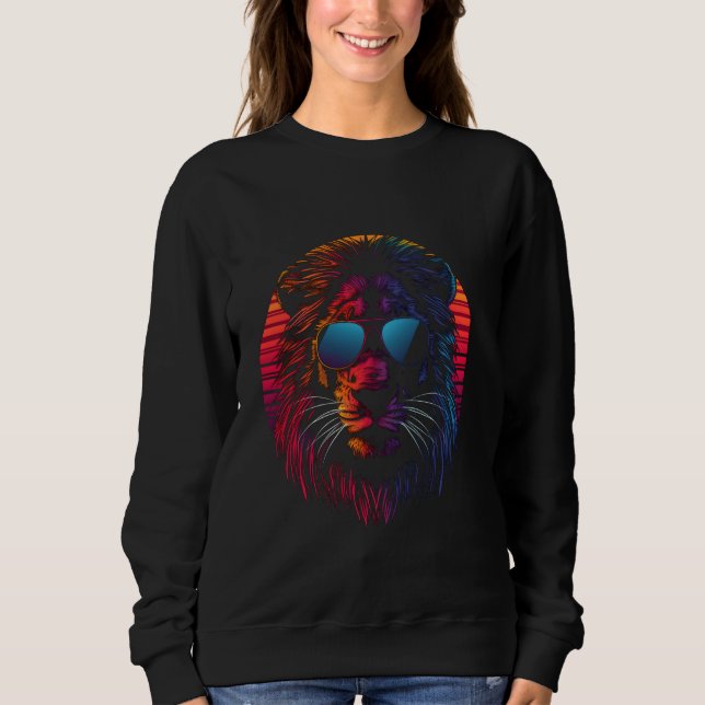 Funny Lion Cool Animal Lover Retro Art Cat King Su Sweatshirt (Vorderseite)