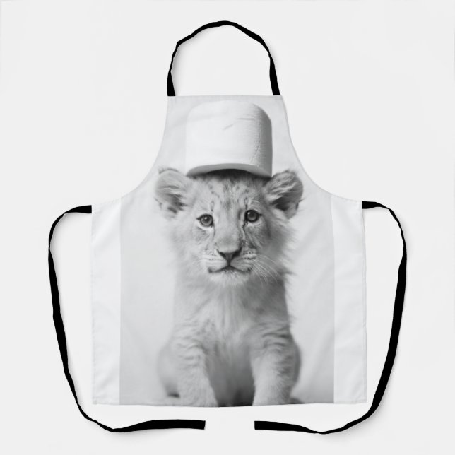 Funny Lion Cub Wearing Toilet Paper Hat Minimalist Schürze (Vorderseite)
