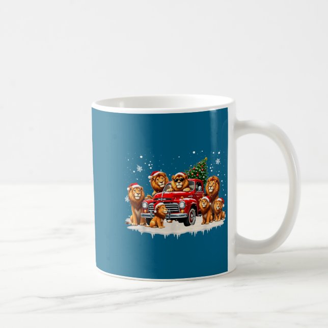 Funny Lion Riding Christmas Tree Truck Christmas  Kaffeetasse (Rechts)