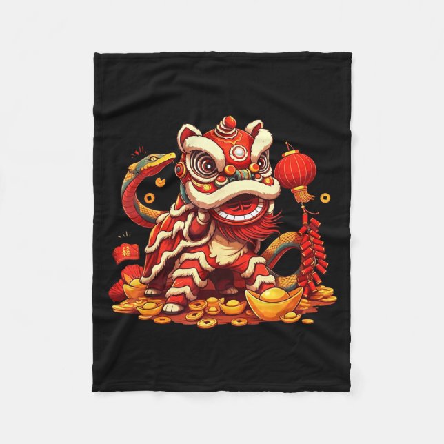 Funny Lion Snake Chinese New Year 2025 Womens Mens Fleecedecke (Vorderseite)
