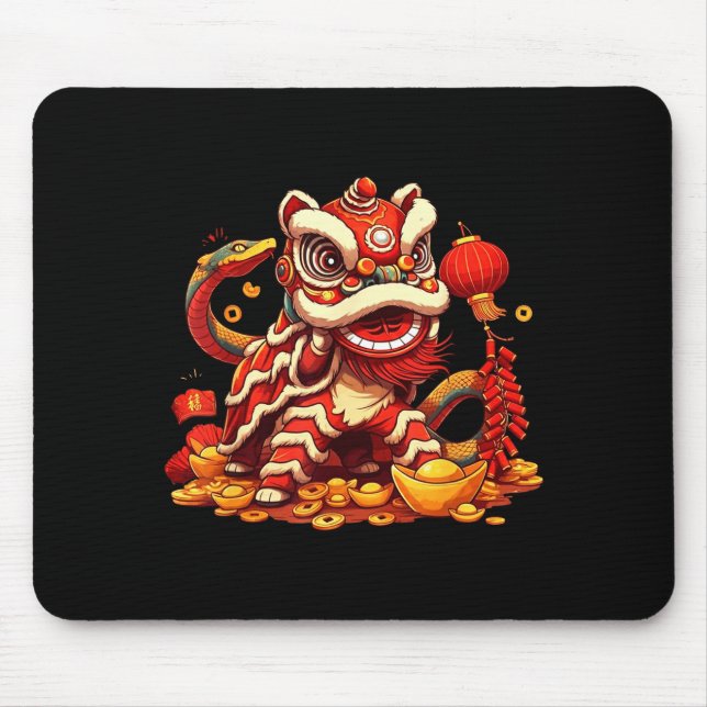 Funny Lion Snake Chinese New Year 2025 Womens Mens Mousepad (Vorne)