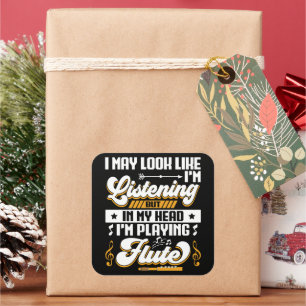 Funny Listening in meinem Kopf spiele ich Flute Quadratischer Aufkleber