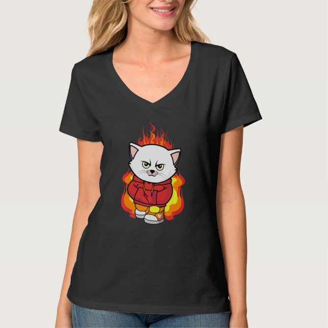 Funny Little Angry Kitten on Fire Cat Liebhaber T-Shirt (Vorderseite)