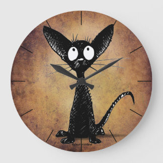 Funny Little Black Cat Große Wanduhr