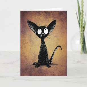 Funny Little Black Oriental Cat Art Karte
