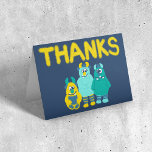 Funny Little Cartoon Monsters Boys Birthday Dankeskarte<br><div class="desc">These are adorable thank you cards are perfect for little boys with their cute illustrations of goofy cartoon monsters. The words "THANKS" is spelled out in matching fuzzy yellow letters above the graphic. The inside of the card is blank so that you can write your own message.</div>
