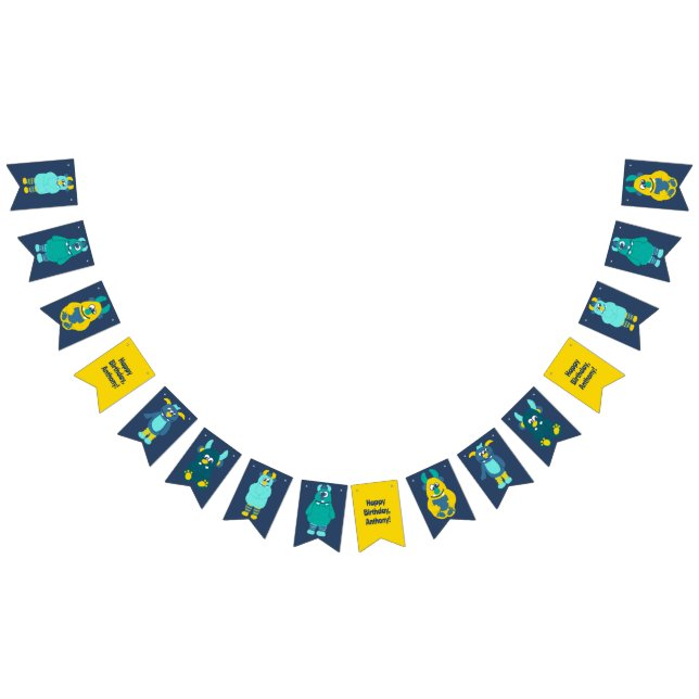 Funny Little Cartoon Monsters Boys Birthday Wimpelkette (Alle)