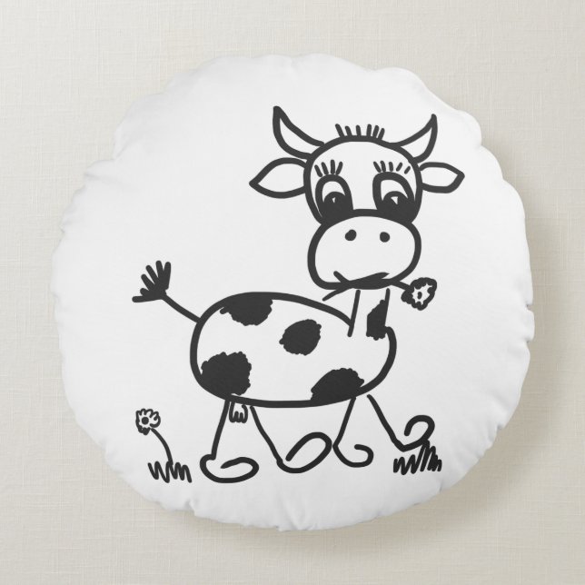 Funny Little Cow – Dekokissen rund, schwarz (Vorderseite)