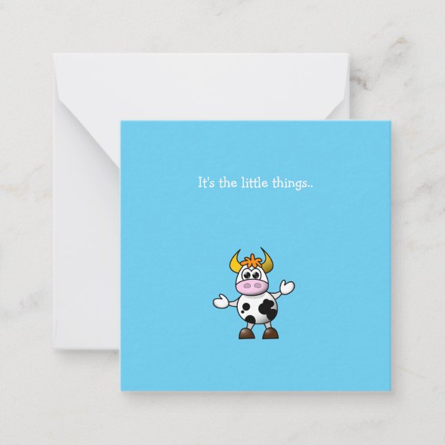 Funny Little Cow Mini Danke Note Card Mitteilungskarte (Vorderseite)