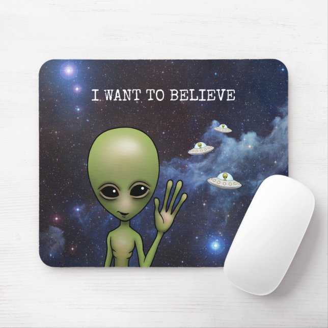 Funny Little Green Man Space Alien Sci Fi Galaxy Mousepad (Mit Mouse)