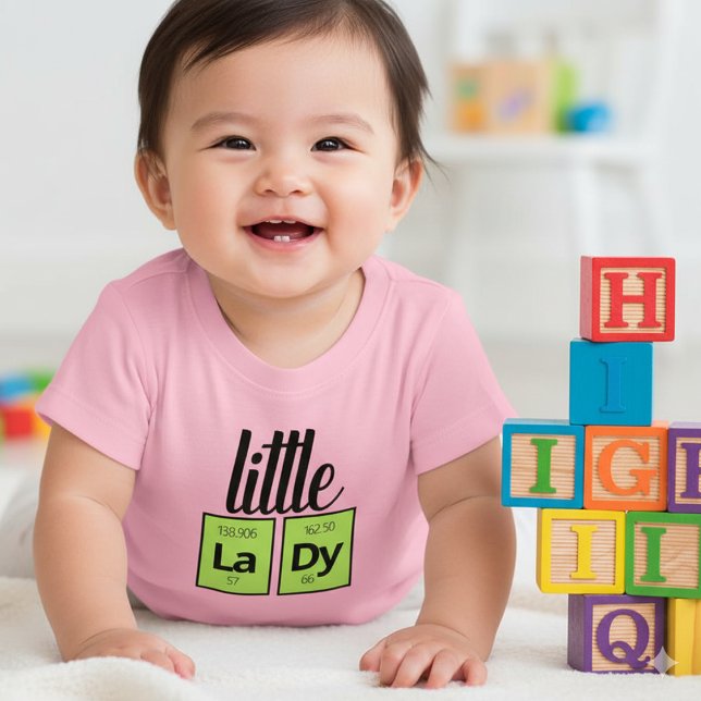 Funny Little LaDy Periodic Table Element Symbols Baby T-shirt (Cute Little Lady Baby Shirt Cover Photo)
