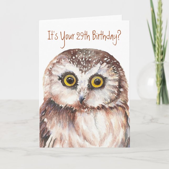 Funny-Little Owl, 29. Geburtstag Karte (Vorderseite)