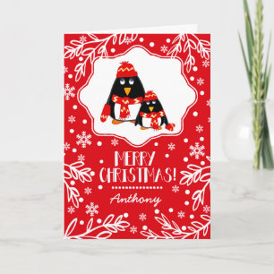 Funny Little Penguins Individuelle Name Weihnachte Feiertagskarte