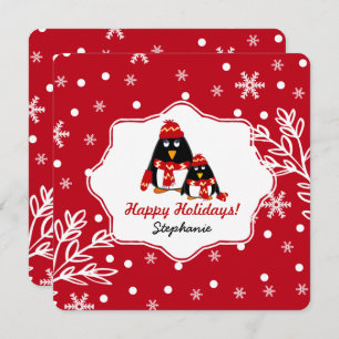 Funny Little Pinguins Custom Christmas Cards Feiertagskarte