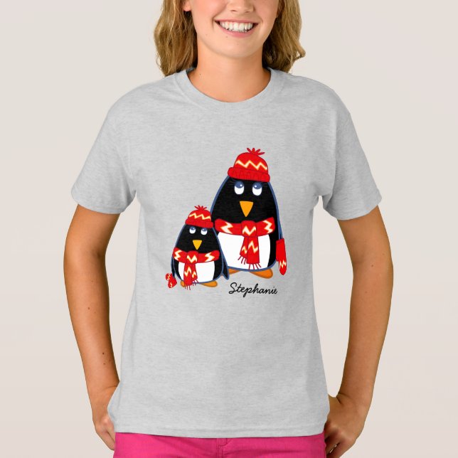 Funny Little Pinguins Custom Christmas T - Shirt (Vorderseite)