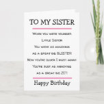Funny Little Sister Cheeky Verse Birthday Card Karte<br><div class="desc">Liebliche Geburtstagskarte mit einem lustigen Vers,  um Ihre kleine Schwester zu schicken. Geeignet für Schwestern mit einem Sinn für Spaß.</div>