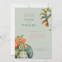 Funny Lizard 4. Geburtstagsfeier Party Einladung