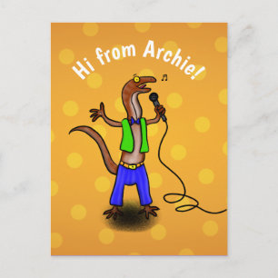 Funny lizard singend Cartoon lila grüne Postkarte