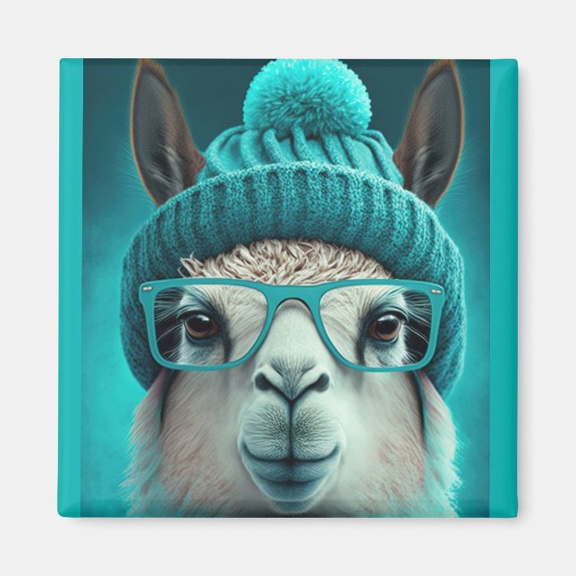 Funny Llama Alpaca Niedlicher Tiere Beanie Hat Gla Magnet (Vorne)