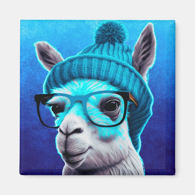 Funny Llama Alpaca Niedlicher Tiere Beanie Hat Gla Magnet (Vorne)