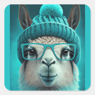 Funny Llama Alpaca Niedlicher Tiere Beanie Hat Gla Quadratischer Aufkleber