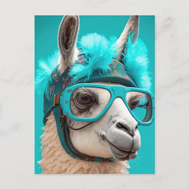 Funny Llama Alpaca Niedlicher Tiere Hats Glasses Postkarte (Vorderseite)